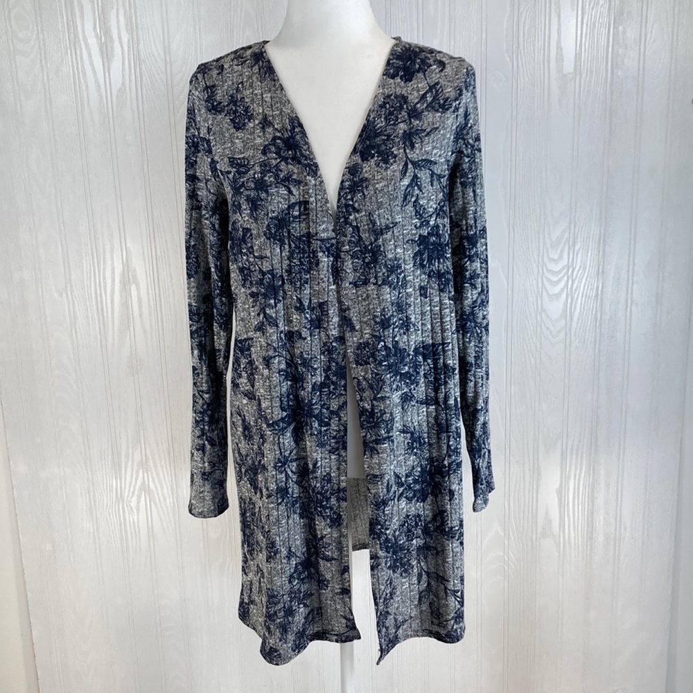 Apt. 9 Cardigan Sweater Long Sleeve Floral Blue Gray Medium